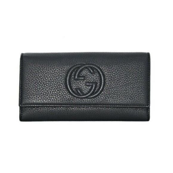 Gucci Soho Black Pebbled Leather Long Wallet Flap GG Large Authentic Italy NEW - Picture 6 of 16